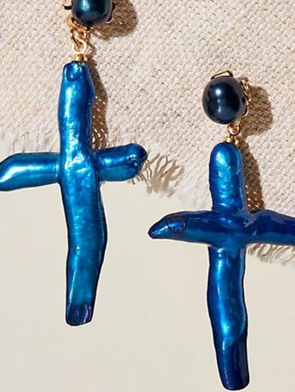 NWT Free People X Ariana Ost Pearl Cross Dangle Earrings in Blue